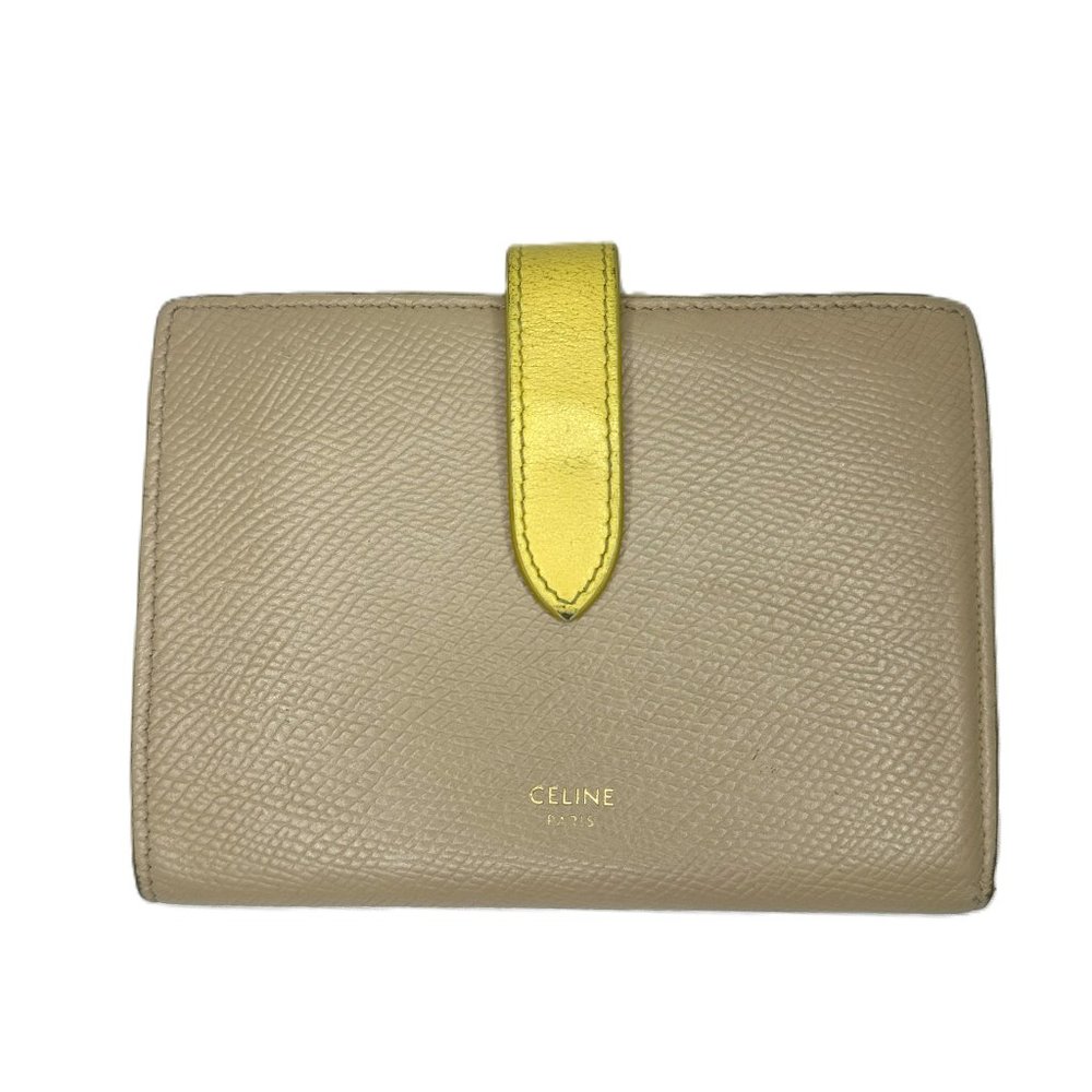 Vintage Celine Leather Strap Wallet Bifold Tan/Yellow